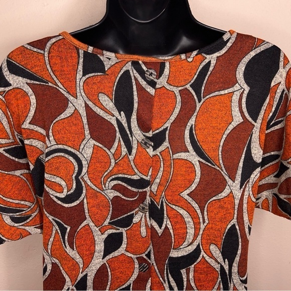 NEW MEDIUM SHARAGANO ORANGE BLACK KNIT TOP SHORT SLEEVE - Picture 5 of 13